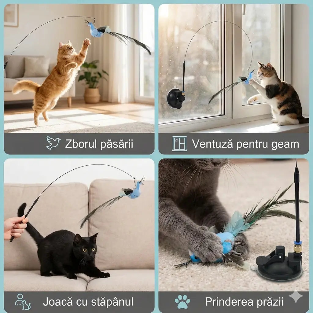 Pasăre de jucărie Merchis - o jucărie interactivă pentru pisici